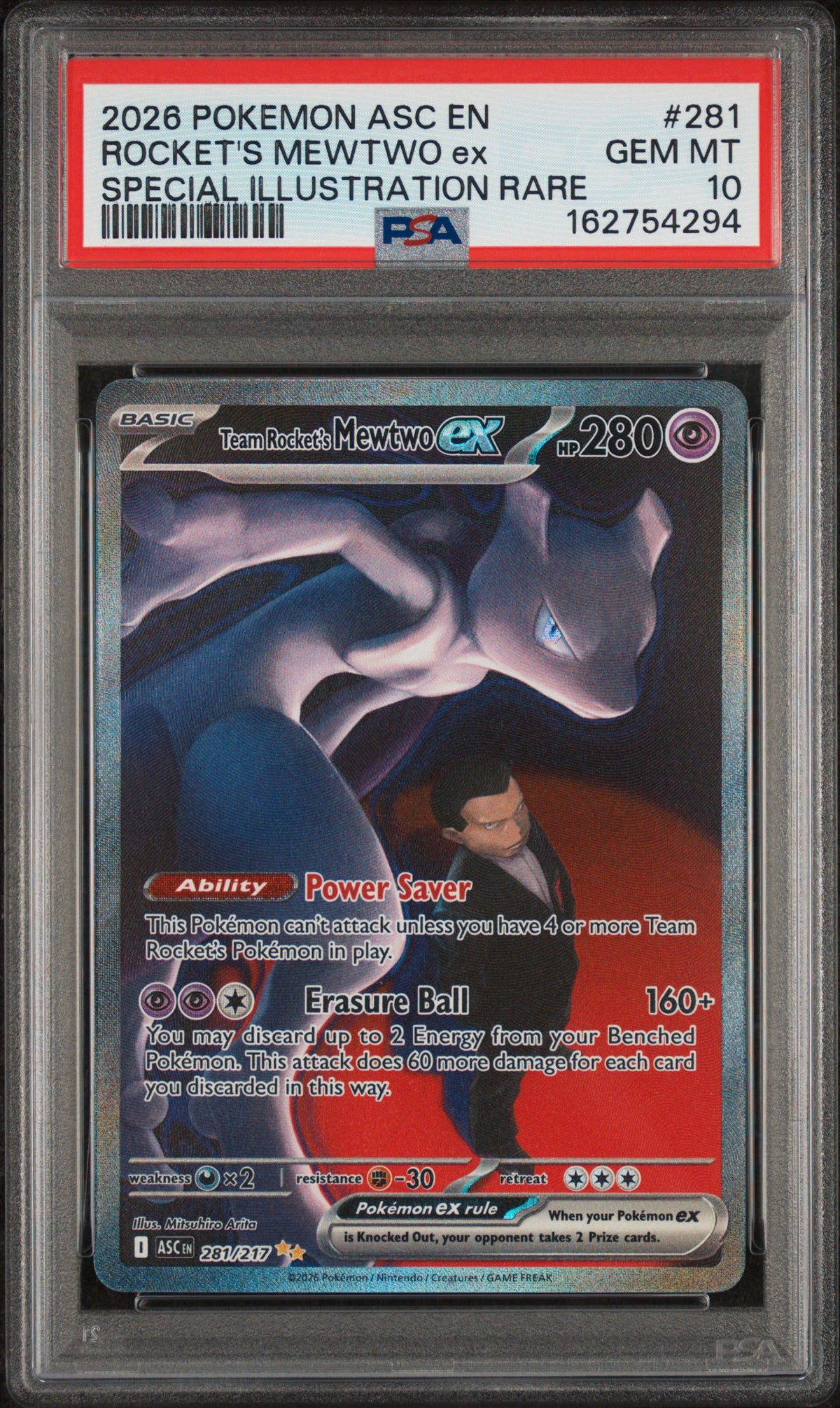 PSA10- team rocket's mewtwo ex -#281